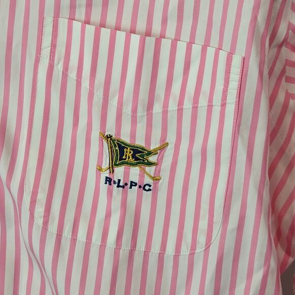 Ralph Lauren Polo Club Long Sleeve Button Down Shirt Pink White Stripe Flag Med - Picture 2 of 6